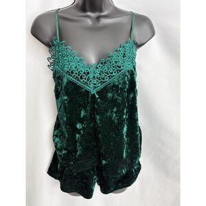 Christel European Emerald Green Sleepwear Set Lingerie Crushed Velvet M Lace